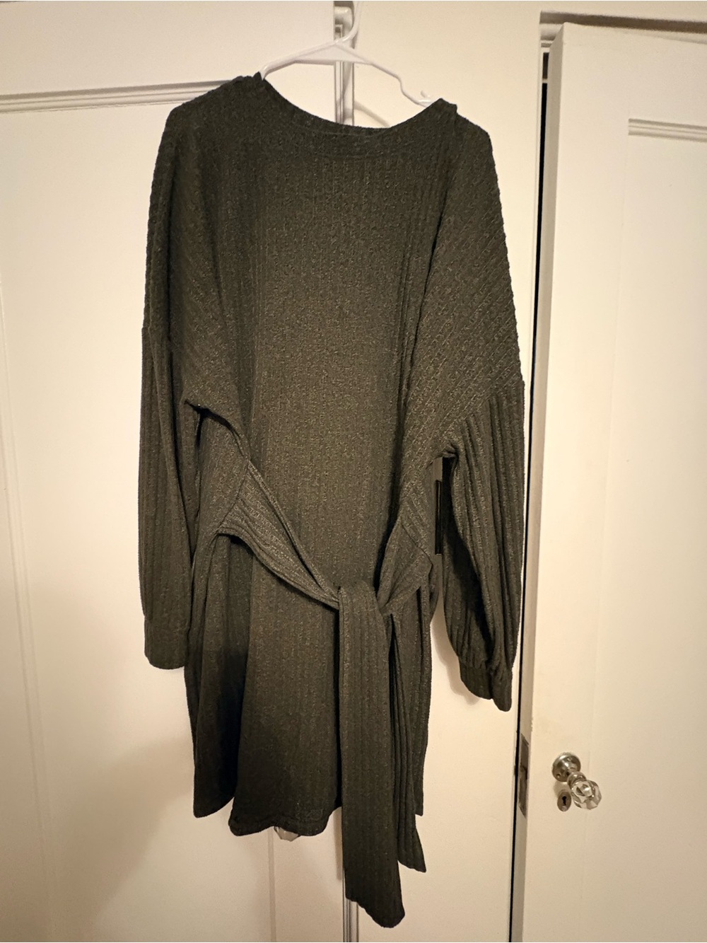 ASOS Olive Ribbed Tie-Front Crew Sweater